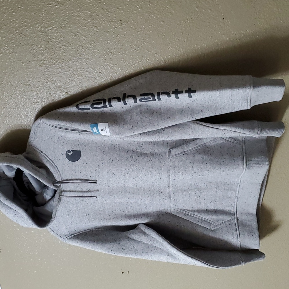 NWT Carhartt Sz XL Relaxed Fit Midweight Logo Sleeve Graphic Sweatshirt Asphalt - Picture 2 of 15
